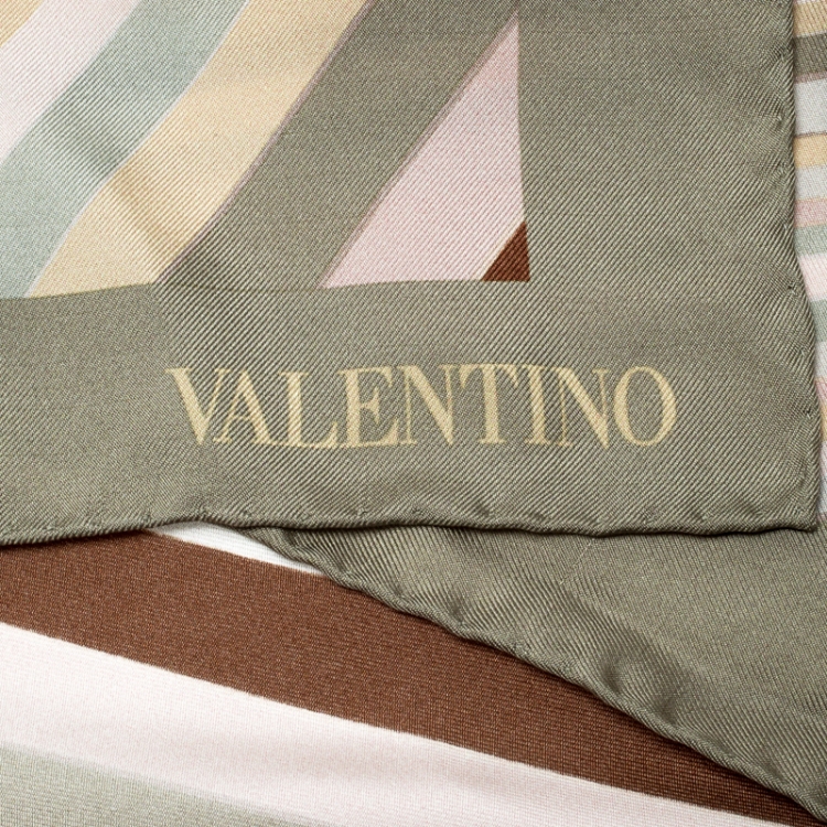 Pre Owned Valentino Native Couture Pastel Striped Diamond Print Silk Square Scarf
