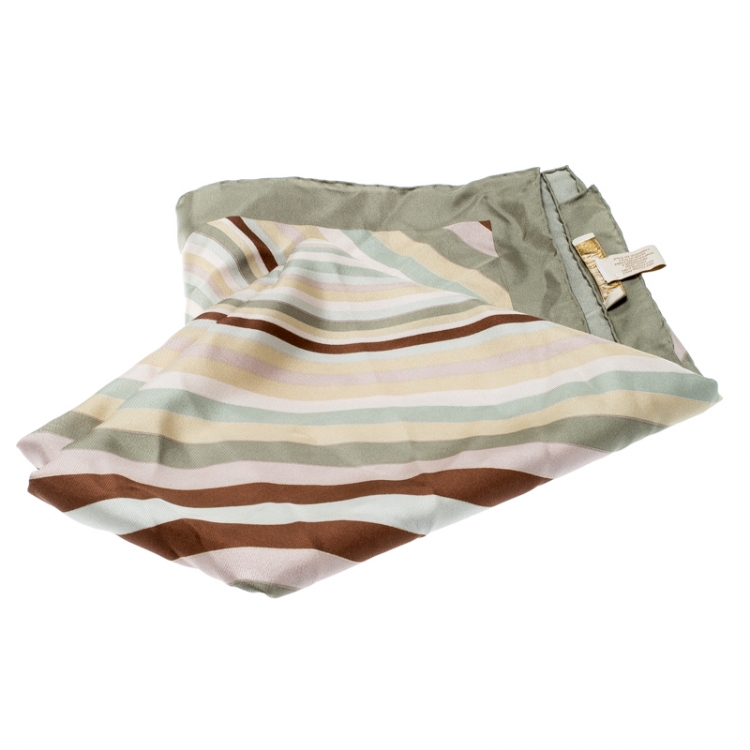 Pre Owned Valentino Native Couture Pastel Striped Diamond Print Silk Square Scarf