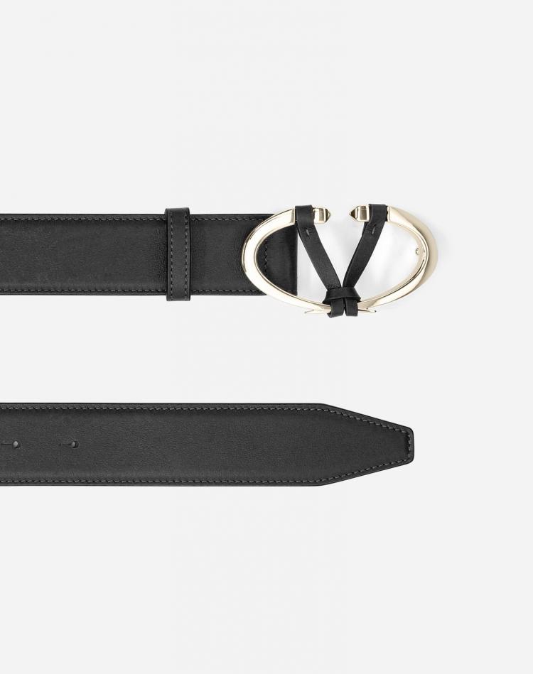 Pre Owned Valentino Black Leather V Rivet Belt 90 CM