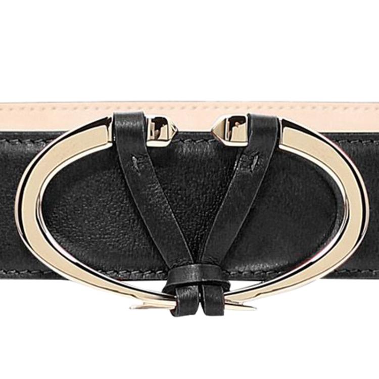 Pre Owned Valentino Black Leather V Rivet Belt 90 CM