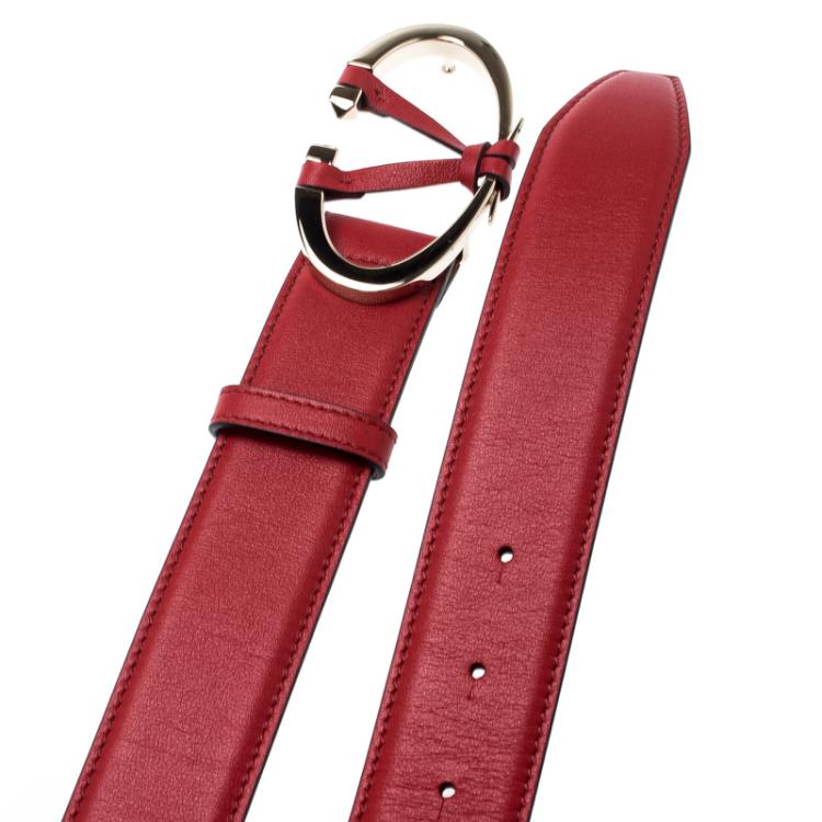 Pre Owned Valentino Rosso V. Leather V Rivet Belt 90 CM