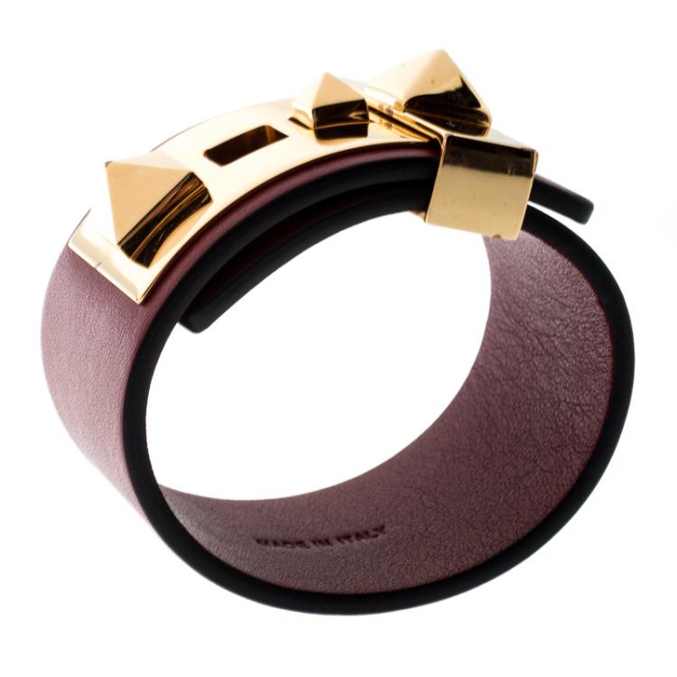 Pre Owned Valentino Rubino Leather B Rockstud Wide Bracelet