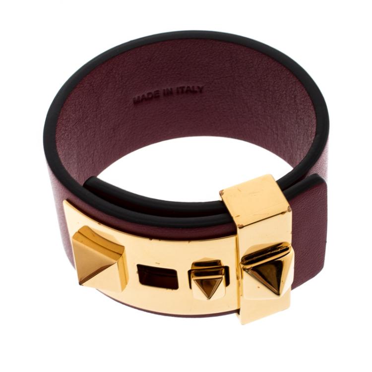 Pre Owned Valentino Rubino Leather B Rockstud Wide Bracelet