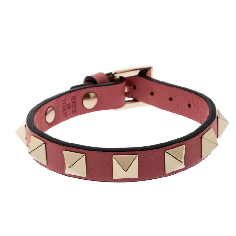 مملوكة مسبقًا Valentino Morning Dew Leather Rockstud Bracelet
