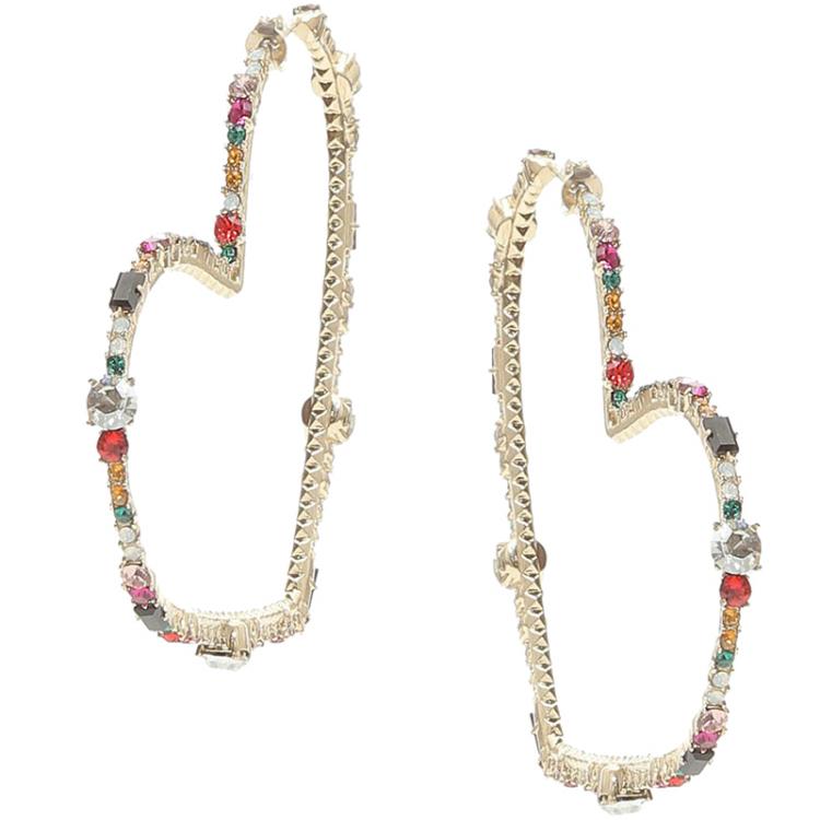 Pre Owned Valentino Heart-Shaped Crystals Hoop Earrings