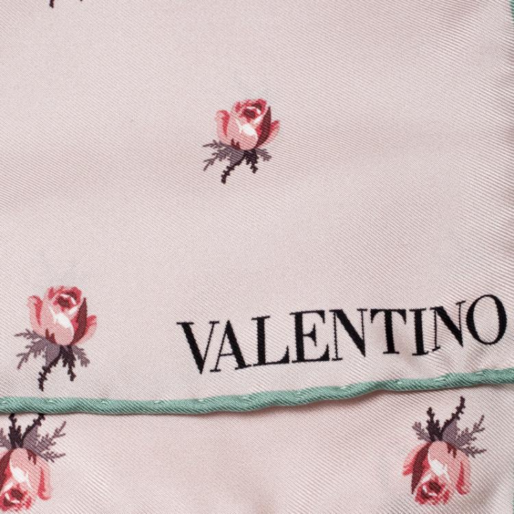 Pre Owned Valentino Water Rose Lily Of The Valley Printed Silk Square Scarf
