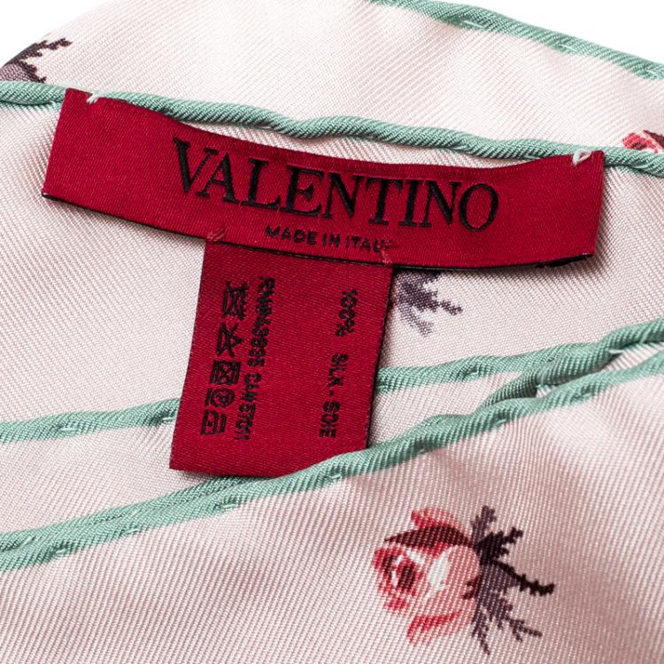 Pre Owned Valentino Water Rose Lily Of The Valley Printed Silk Square Scarf