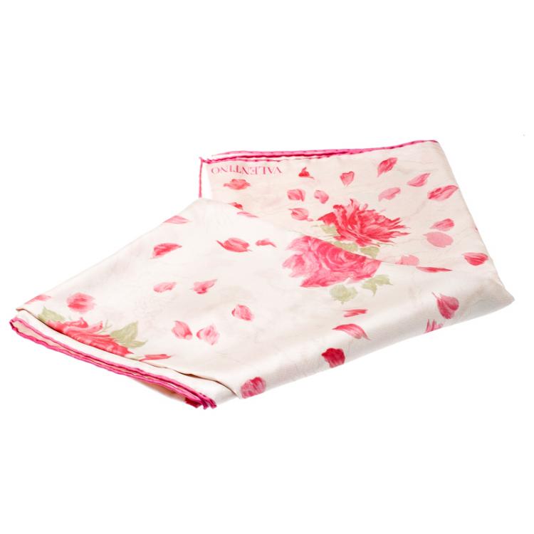 Pre Owned Valentino Almond Rose Re-Edition Printed Silk Square Scarf