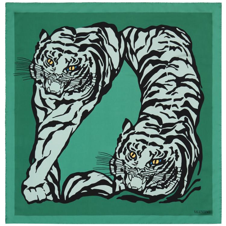 Pre Owned Valentino Chameleon Tiger Re-Edition 1967 Printed Silk Square Scarf