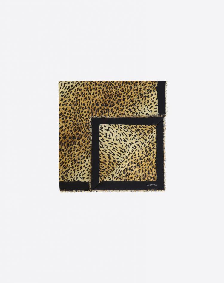 Pre Owned Valentino Wild Leopard Printed Modal and Cashmere Shawl