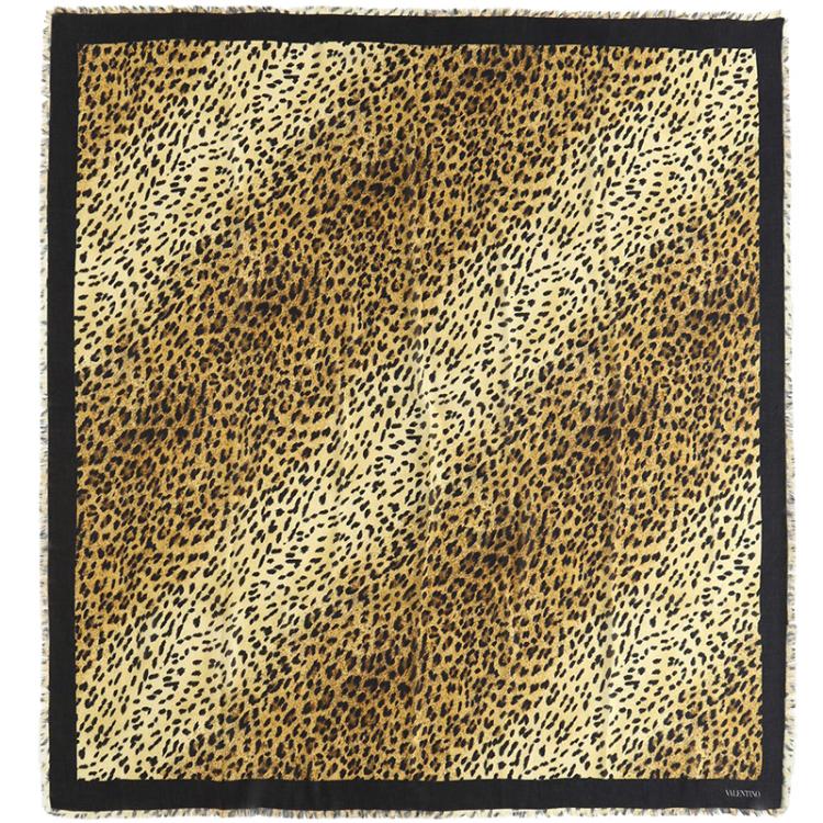Pre Owned Valentino Wild Leopard Printed Modal and Cashmere Shawl