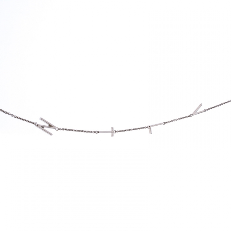 Pre Owned Valentino Silver Tone Letter Long Necklace 