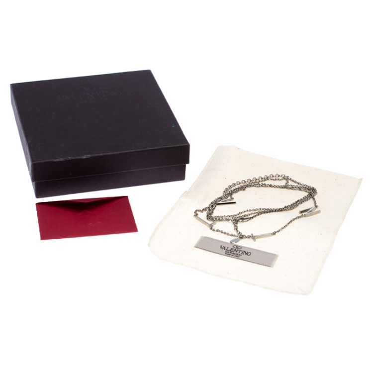 Pre Owned Valentino Silver Tone Letter Long Necklace 