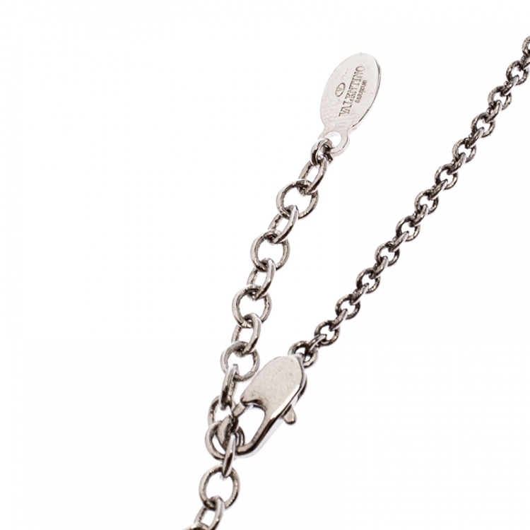 Pre Owned Valentino Silver Tone Letter Long Necklace 