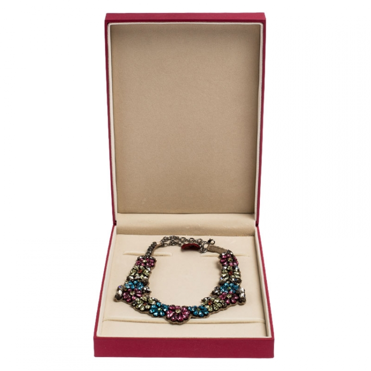 Pre Owned Valentino Romantic Flower Multicolor Crystal Statement Necklace