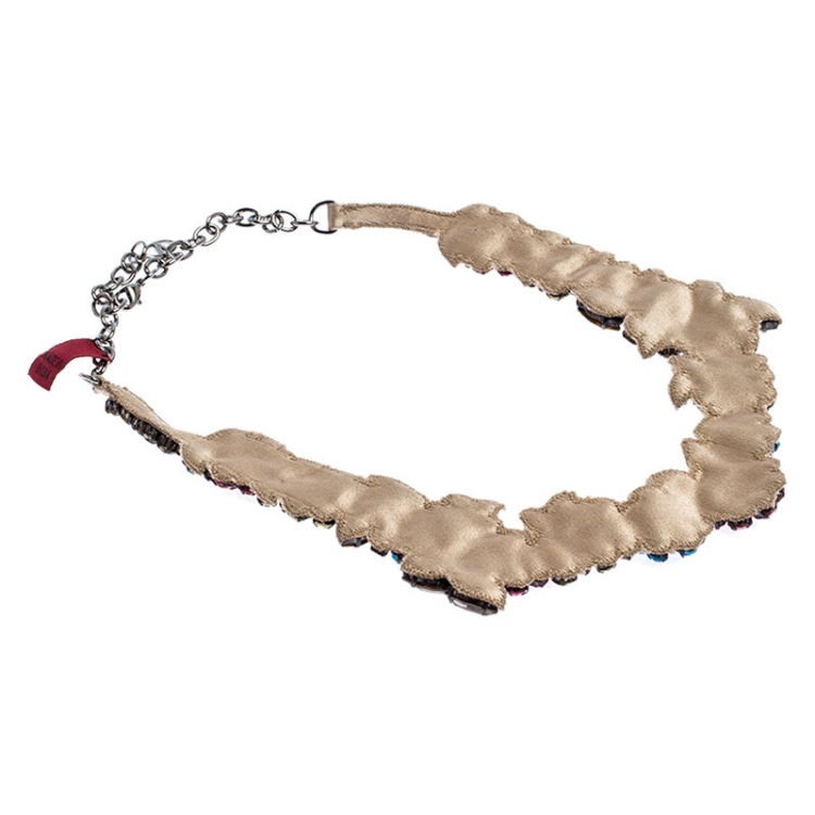 Pre Owned Valentino Romantic Flower Multicolor Crystal Statement Necklace