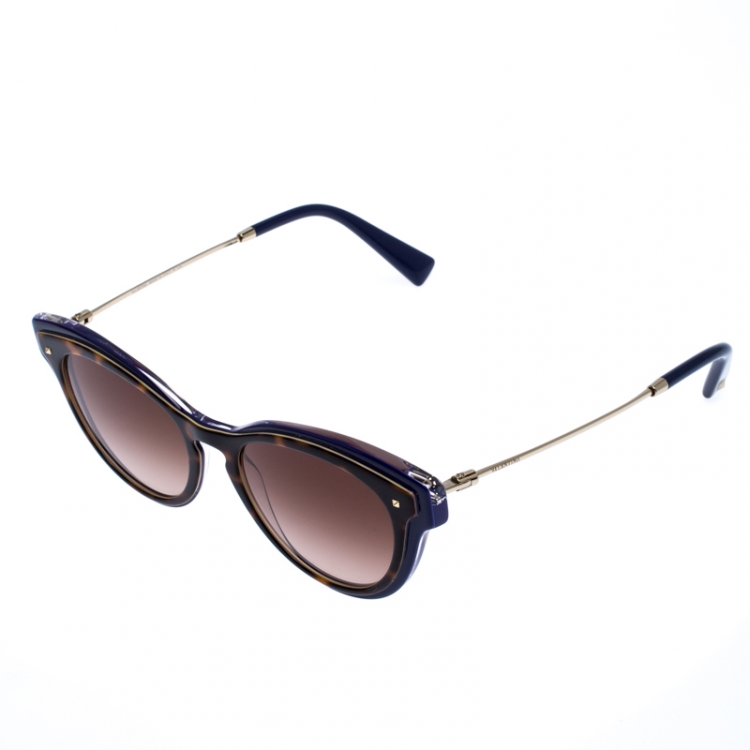 Pre Owned Valentino Brown/Blue Tortoise Gradient VA 4017 Cat Eye Sunglasses