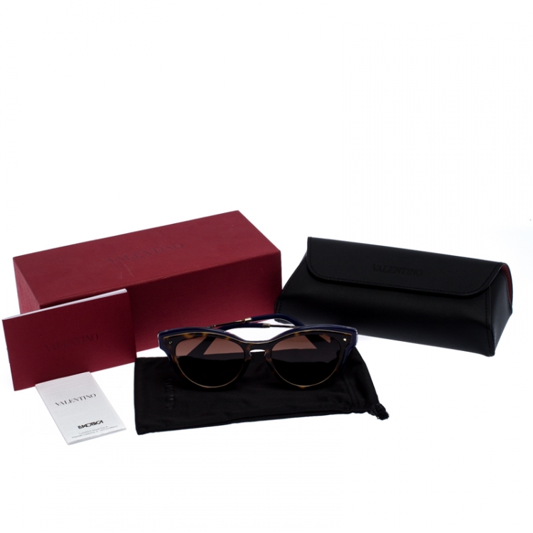 Pre Owned Valentino Brown/Blue Tortoise Gradient VA 4017 Cat Eye Sunglasses
