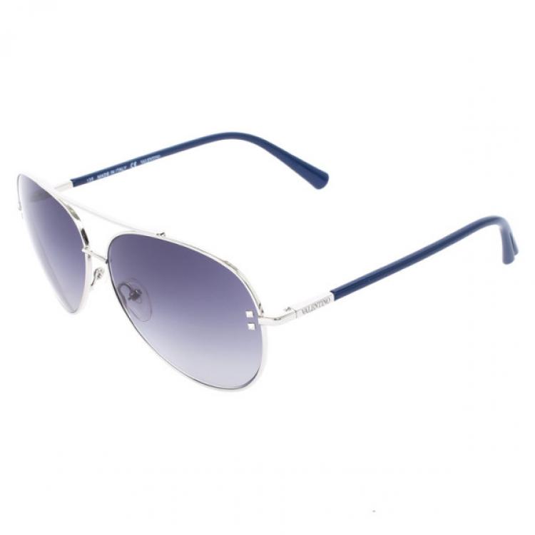 Pre Owned Valentino Blue 106S Aviator Womens Sunglasses