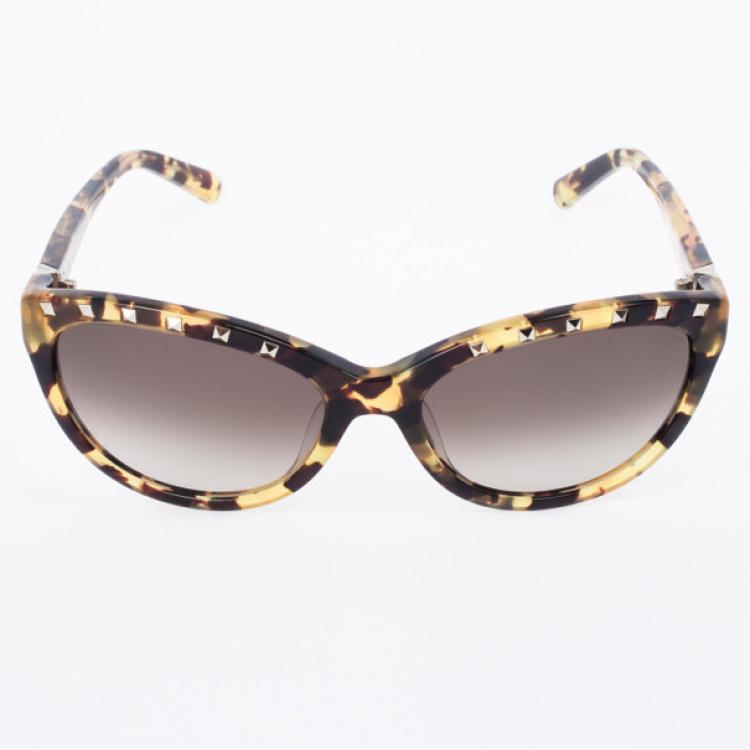 مملوكة مسبقًا Valentino Leopard 622S Studded Cat Eye Womens Sunglasses