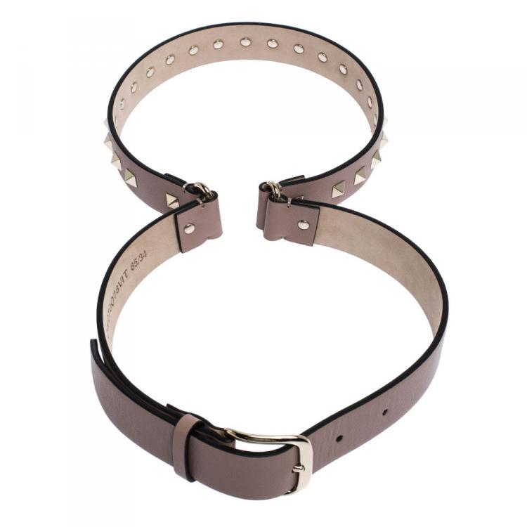 Pre Owned Valentino Poudre Leather Rockstud Belt 90CM