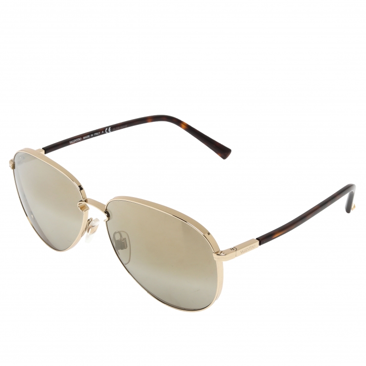 مملوكة مسبقًا Valentino Brown/Gold Gradient VA2021 Aviator Sunglasses