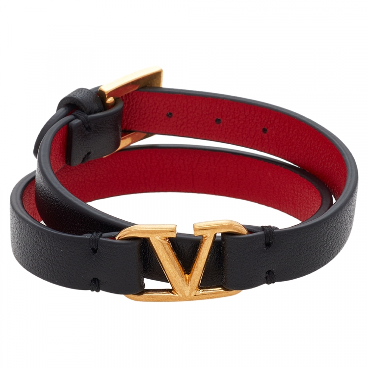 Valentino Black VLogo Double Wrap Leather Bracelet Valentino | The ...