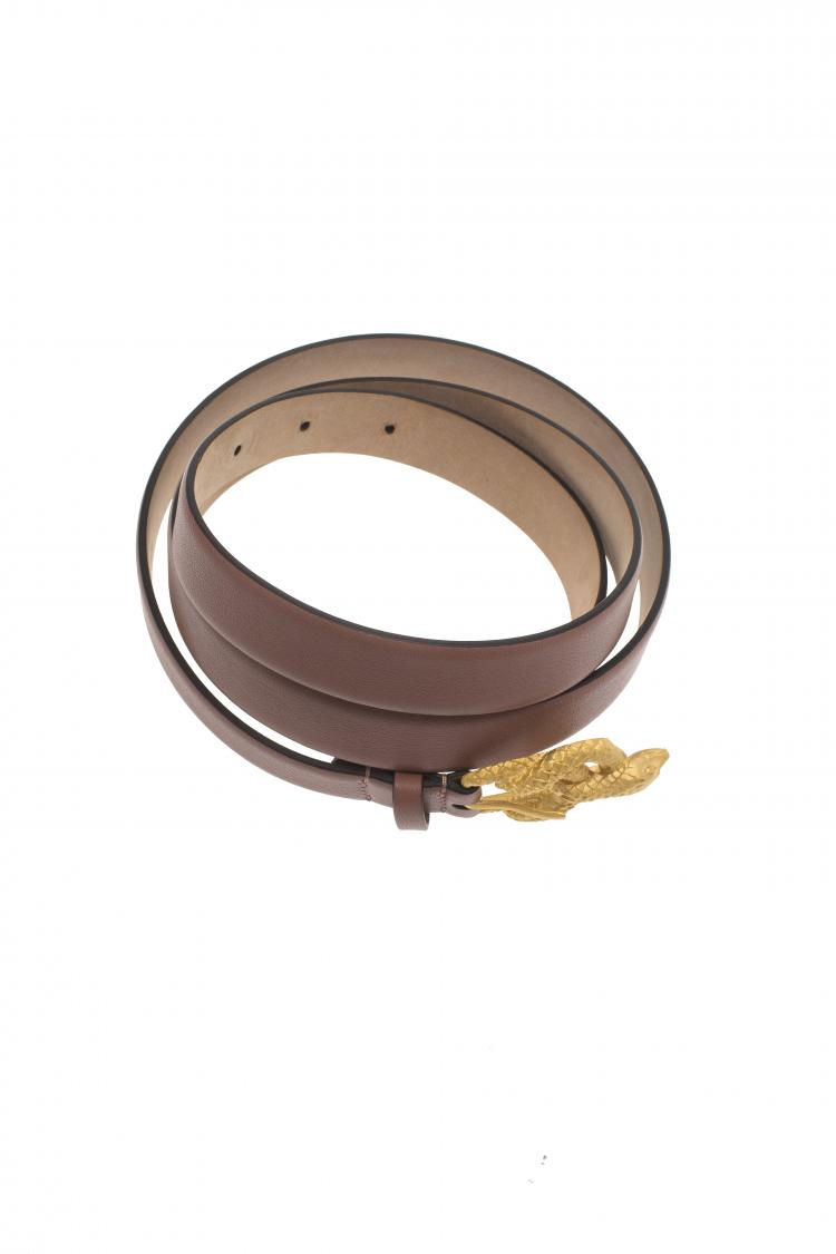 Pre Owned Valentino Brown Leather Phoenix Buckle Belt 90 CM