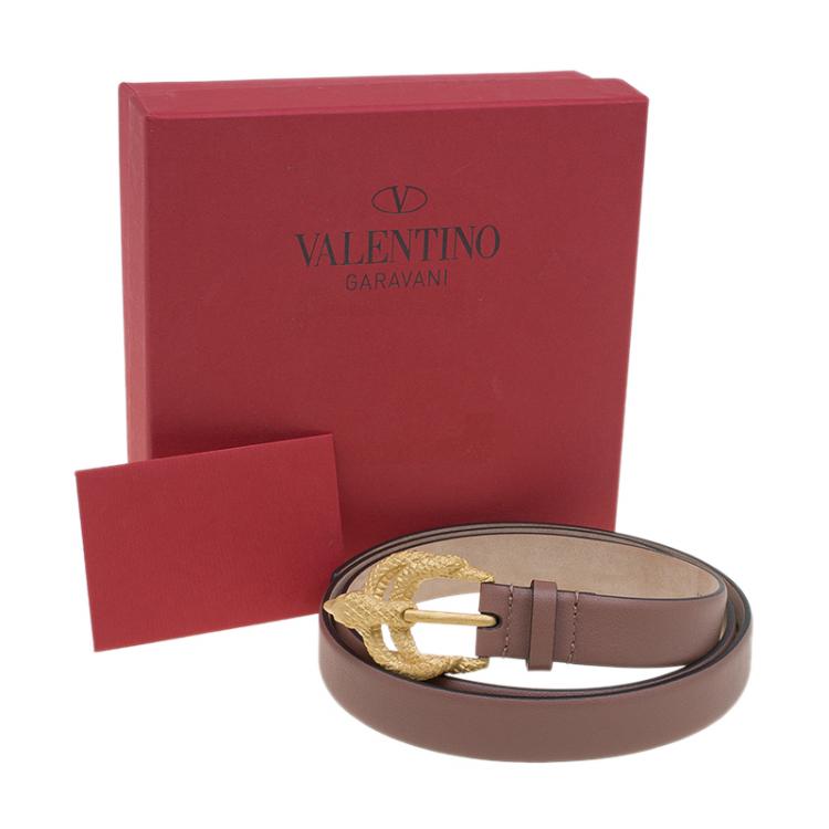 Pre Owned Valentino Cedar Brown Leather Snake Buckle Belt 90 CM