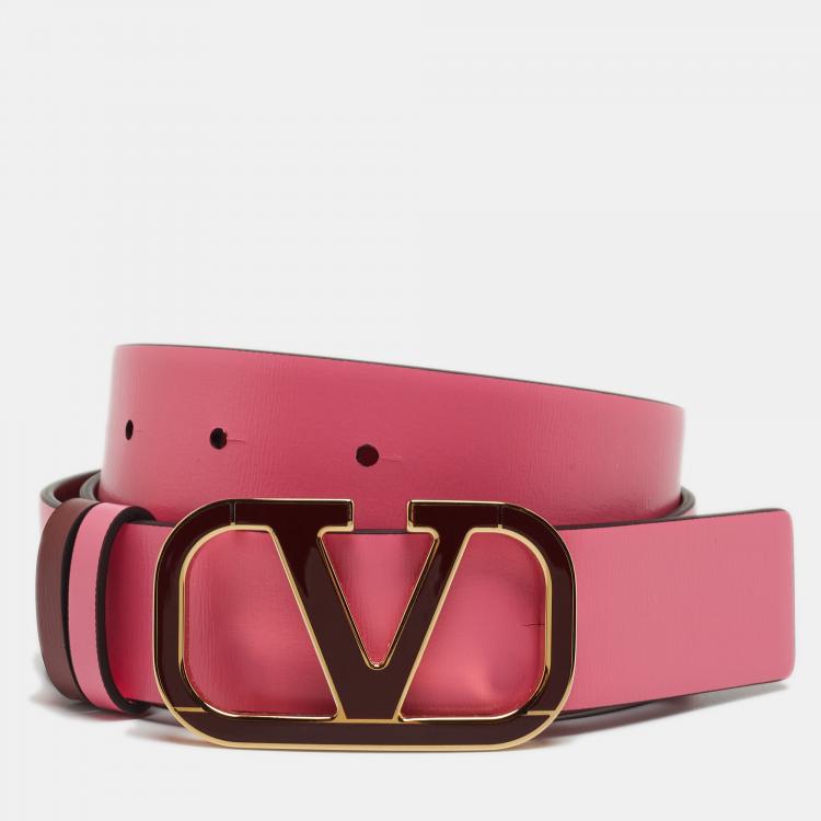 Valentino Pink/ Red Leather VLogo Reversible Belt 90CM