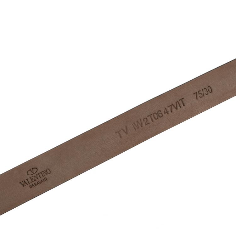 Pre Owned Valentino Dark Brown Leather Rockstud Buckle Belt 75 CM