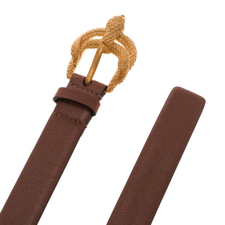 Pre Owned Valentino Cedar Brown Leather Snake Buckle Belt 85 CM