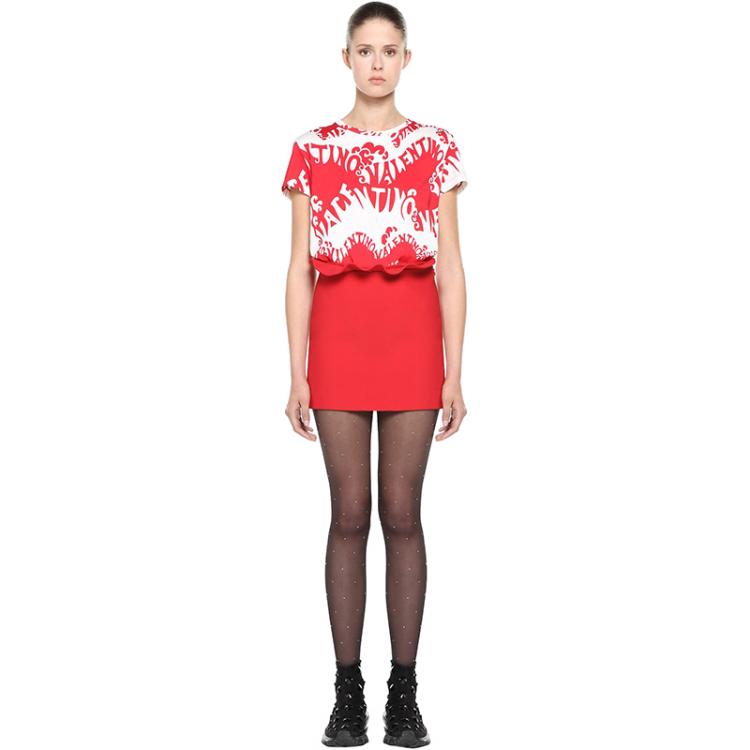 Pre Owned Valentino Rosso/Bianco Valentino Waves Printed Jersey Crew Neck T-Shirt L