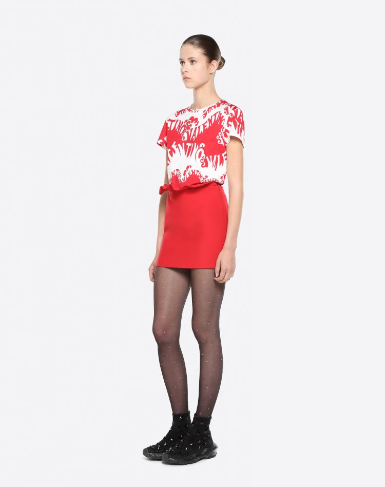 Pre Owned Valentino Rosso/Bianco Valentino Waves Printed Jersey Crew Neck T-Shirt L