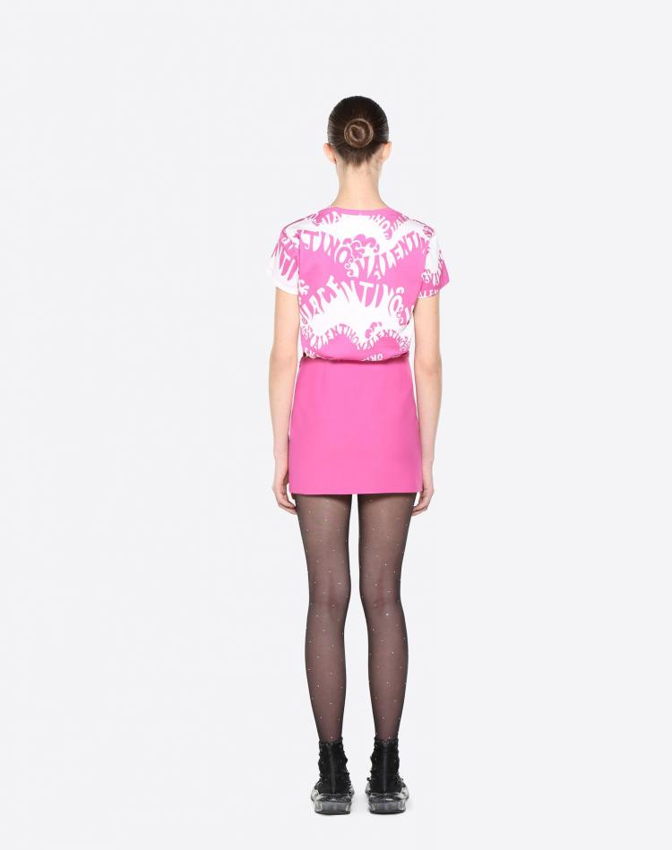 Pre Owned Valentino Pink/Bianco Valentino Waves Printed Jersey Crew Neck T-Shirt M