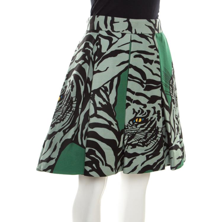 Pre Owned Valentino Green/Powder Green Tiger Re-Edition Printed Crepe Couture Skirt M