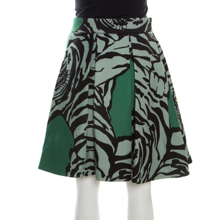 Pre Owned Valentino Green/Powder Green Tiger Re-Edition Printed Crepe Couture Skirt M