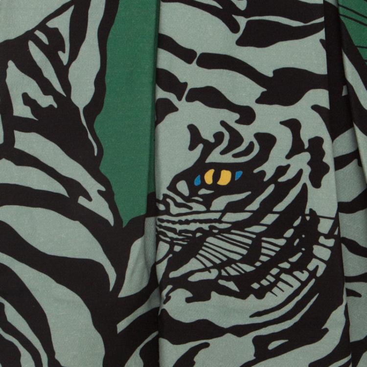 Pre Owned Valentino Green/Powder Green Tiger Re-Edition Printed Crepe Couture Skirt M