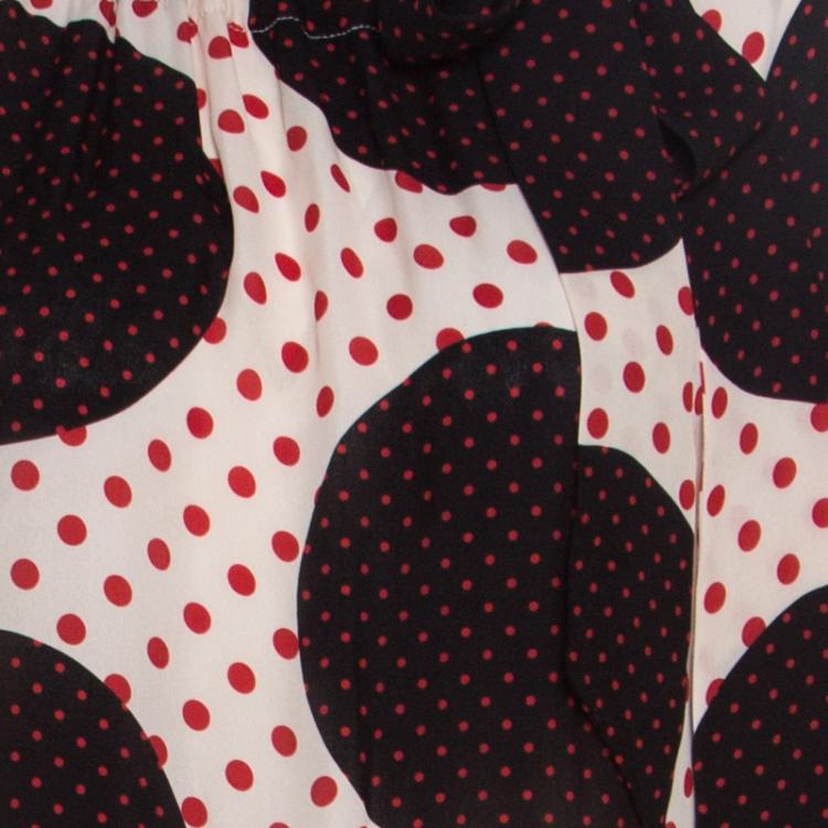 Pre Owned Valentino Avorio/Nero/Rosso Polka Dot Printed Silk Top M