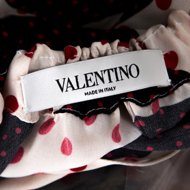 Pre Owned Valentino Avorio/Nero/Rosso Polka Dot Printed Silk Top M
