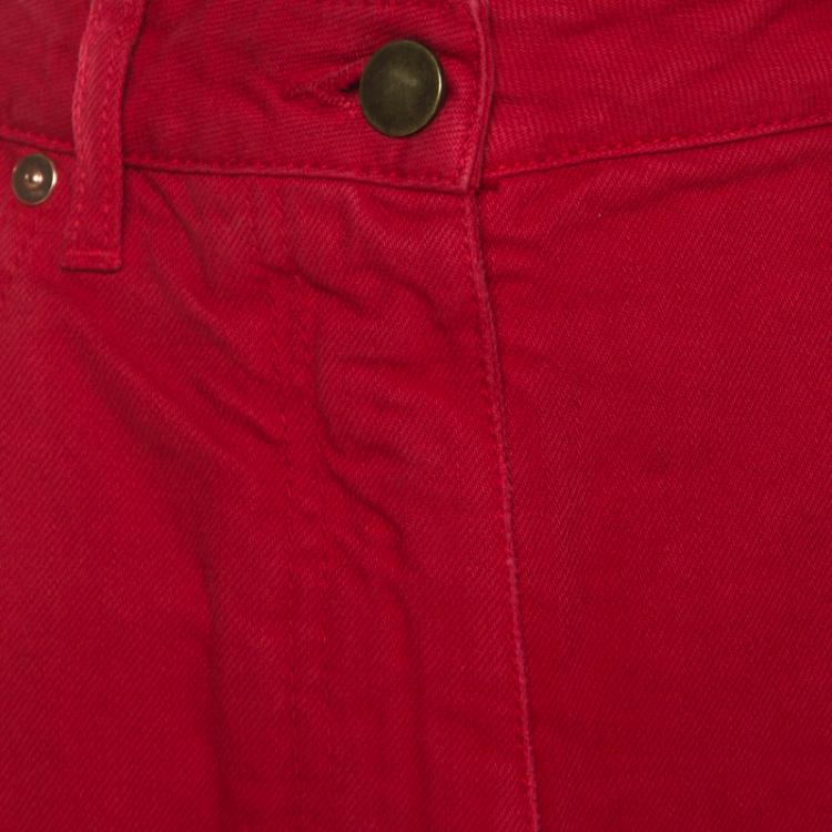 Pre Owned Valentino Rosso Denim Beaded Butterfly Embroidery Short S