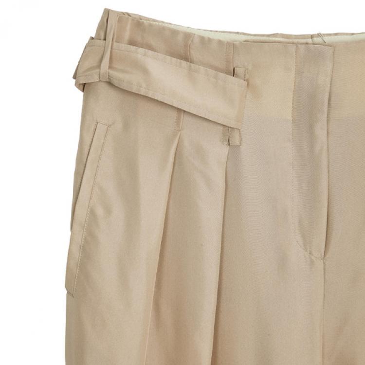 Pre Owned Valentino Beige Bowembellished Straightleg Silk Pants M