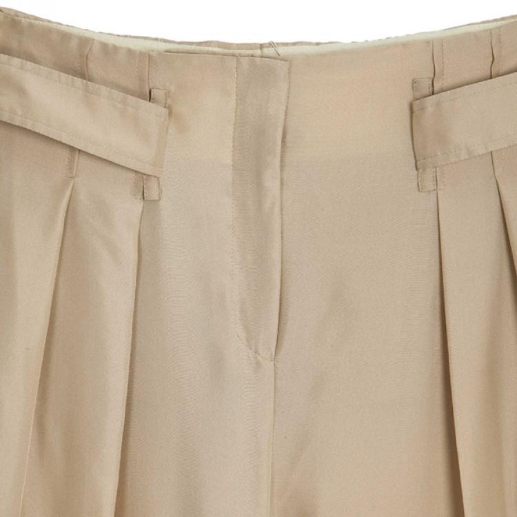Pre Owned Valentino Beige Bowembellished Straightleg Silk Pants M