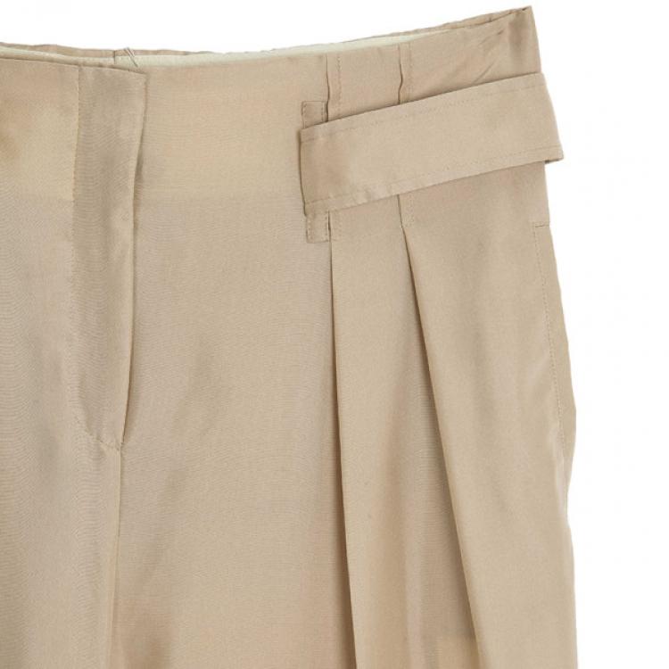 Pre Owned Valentino Beige Bowembellished Straightleg Silk Pants M