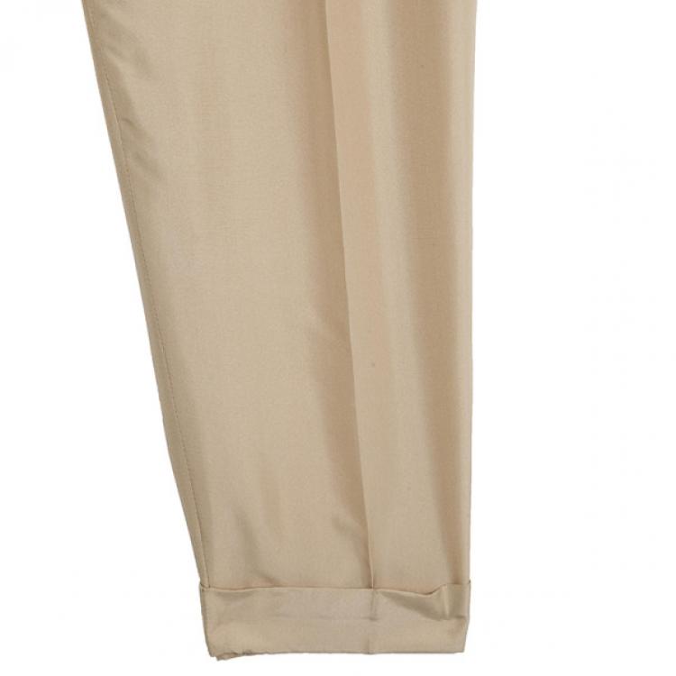 Pre Owned Valentino Beige Bowembellished Straightleg Silk Pants M