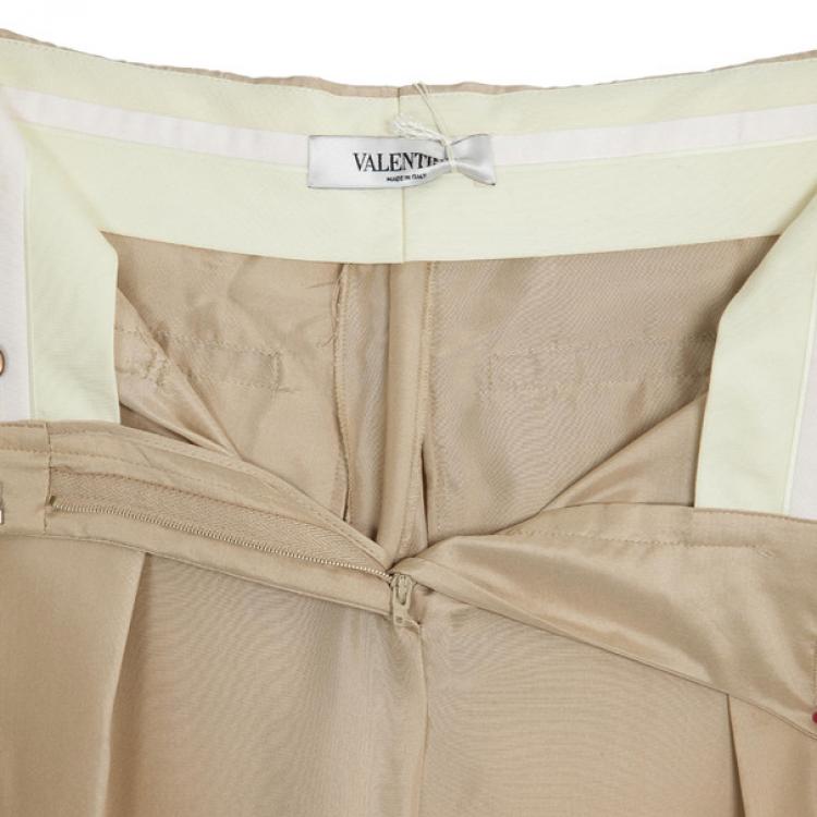 Pre Owned Valentino Beige Bowembellished Straightleg Silk Pants M
