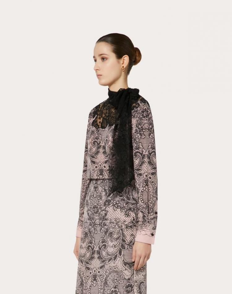 Pre Owned Valentino Two Tone Crepe de Chine Lace Print Skirt Medium / IT 42