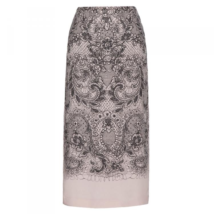 Pre Owned Valentino Two Tone Crepe de Chine Lace Print Skirt Medium / IT 42