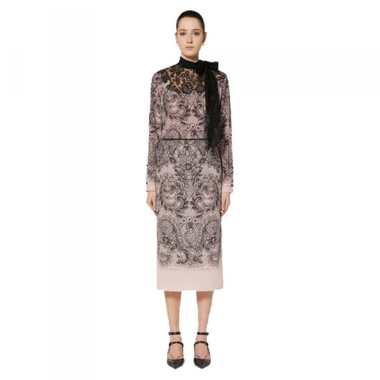 Pre Owned Valentino Two Tone Crepe de Chine Lace Print Skirt Medium / IT 42