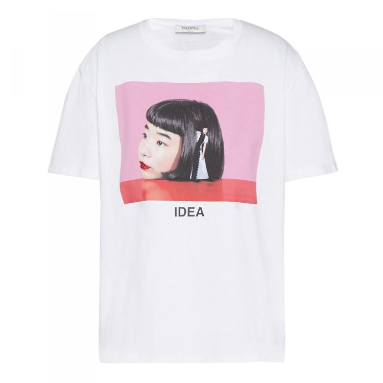 Pre Owned Valentino White Cotton Izumi Miyazaki Print with Embroidery Crew Neck T Shirt L